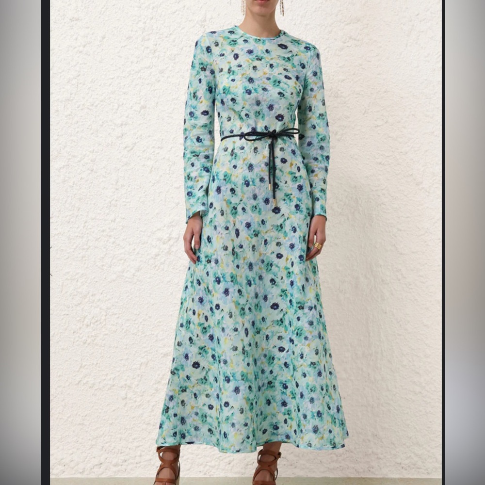 Floral Long Sleeve Dress - Blue and Green - ZIMMERMAN